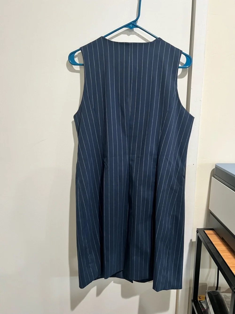 Target Navy Pinstripe Sleeveless Button-Front Mini Dress - Picture 2 of 7